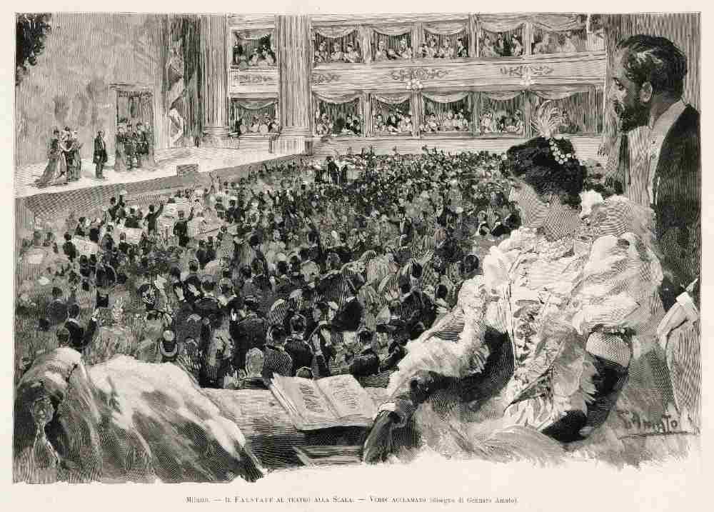 Giuseppe Verdi acclaimed in Teatro della Scala of Milan, following a performance of the opera Falsta from Amato Gennaro