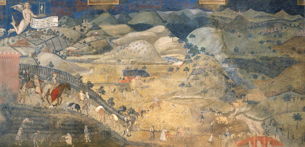 Effects of Good Government in the countryside (Cycle of frescoes The Allegory of the Good and Bad Go from Ambrogio Lorenzetti