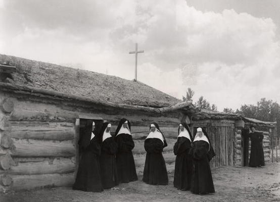 Nuns in front of the Saint Labre mission, Ashland, Montana (b/w photo) from American Photographer, (19th century)