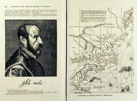 Abraham Ortel Oretelius (1527-98) and his world map of 1569, illustration from 'Narrative and Critic from American School