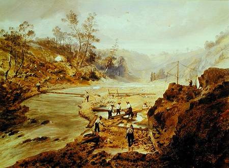 'Fortyniners' washing gold from the Calaveres River, California from American School