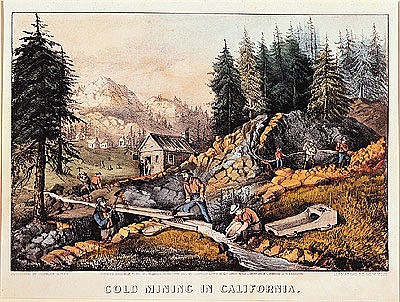 Gold Mining in California, published by  Currier & Ives from American School