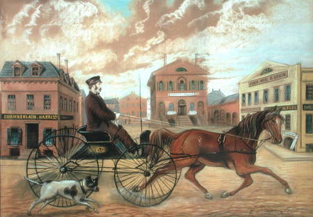 Samuel Chamberlain in Market Square, Salem from American School