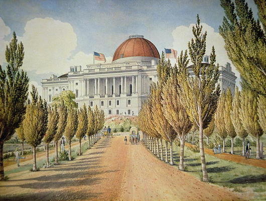 View of the Capitol (colour litho) from American School