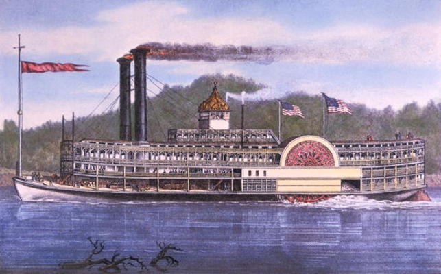 On the Mississippi, 1869 (colour litho) from American School, (19th century)