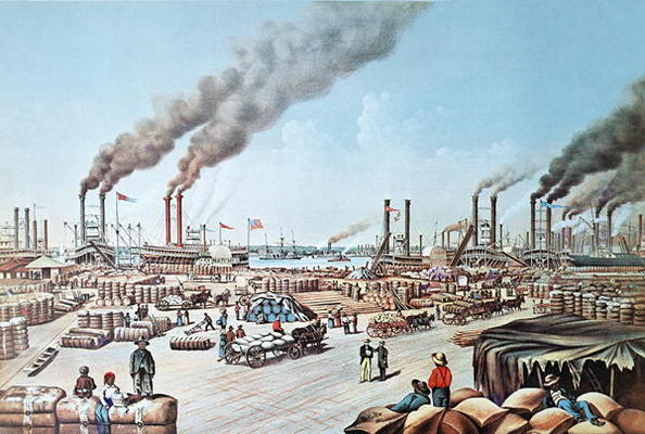 The Levee at New Orleans, 1884 (colour litho) from American School, (19th century)