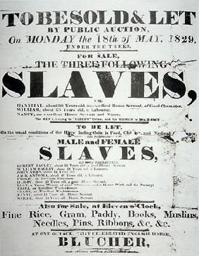 Poster for a slave auction, 1829 (litho)