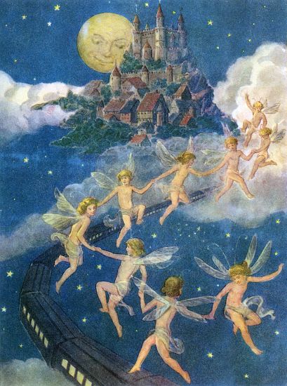 Fairies Flying to a Castle in the Sky from American School, (20th century)