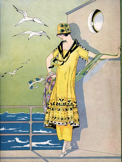Fashionable Flapper on the Deck of a Cruise Ship from American School, (20th century)
