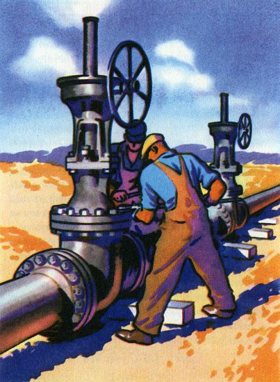 Oil Series: Workers at a Pipeline from American School, (20th century)