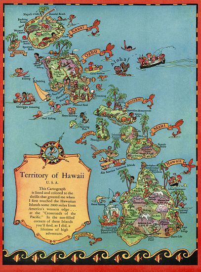Vintage Tourist Map of Hawaii from American School, (20th century)