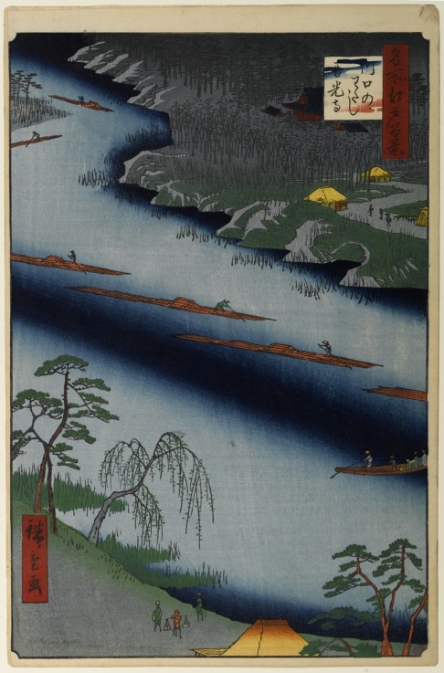 Zenko Temple and the Ferry at Kawaguchi (One Hundred Famous Views of Edo) from Ando oder Utagawa Hiroshige