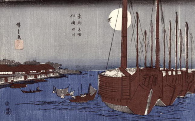 Tsukudajima island and the Fukagawa district under the full moon, from the series 'Toto Meisho' (Fam from Ando oder Utagawa Hiroshige
