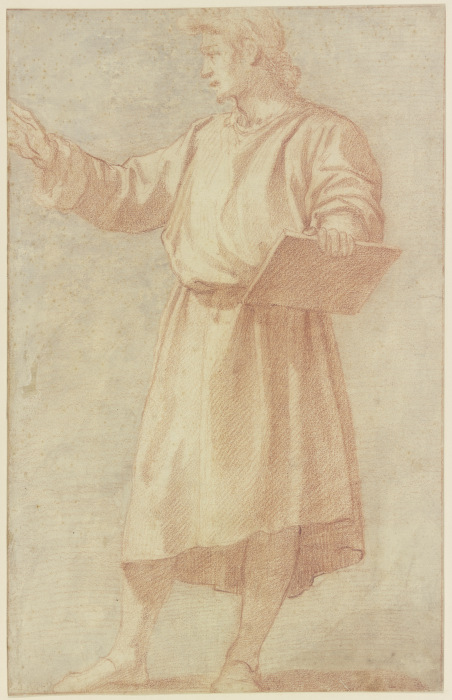 Stehender Mann nach links mit vorgestrecktem rechten Arm und einer Tafel mit der Linken in starker V from Andrea del Sarto