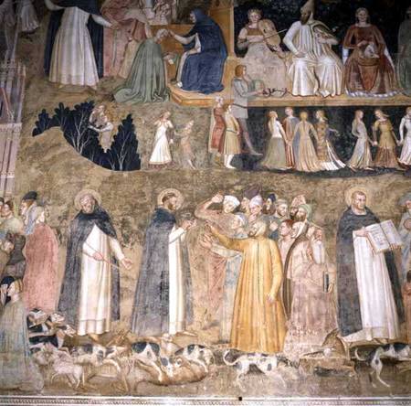 St. Dominic Sending Forth the Hounds of the Lord, with St. Peter Martyr and St. Thomas Aquinas from Andrea  di Bonaiuto