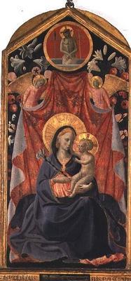 Madonna and Child with Two Angels and Christ risen from the Tomb (tempera on panel)