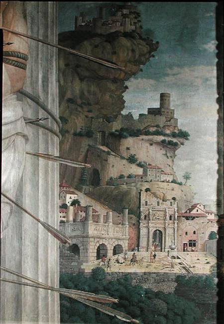 St. Sebastian, detail of the landscape from Andrea Mantegna