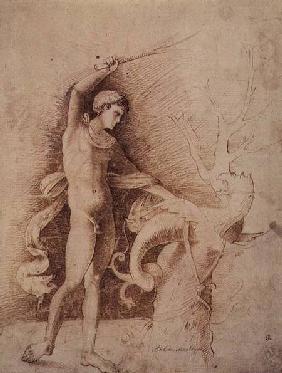 Young Man Fighting a Dragon