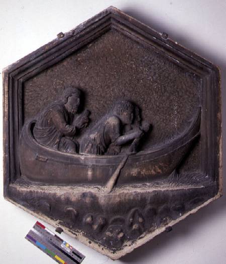 The Art of Navigation, hexagonal decorative relief tile from a series depicting the practitioners of from Andrea Pisano