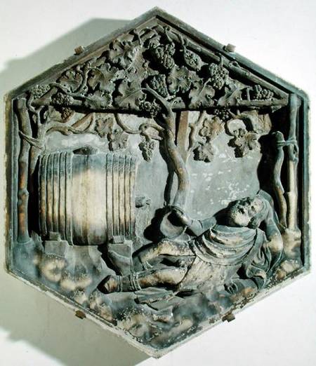 The Drunkenness of Noah, hexagonal decorative relief tile from a series illustrating episodes from G from Andrea Pisano