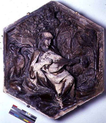 Poetry, hexagonal decorative relief tile from a series depicting the Seven Liberal Arts possibly bas from Andrea Pisano