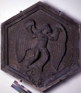 The Art of Flight, Daedalus, hexagonal decorative relief tile from a series depicting the practition