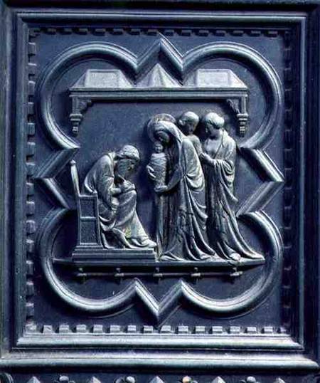 Zechariah Writes the Boy's Name, fifth panel of the South Doors of the Baptistery of San Giovanni from Andrea Pisano
