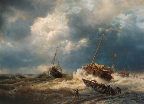 Ships in a Storm on the Dutch Coast from Andreas Achenbach