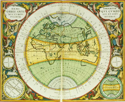 Ancient Hemispheres of the World, plate 94 from 'The Celestial Atlas, or the Harmony of the Universe from Andreas Cellarius