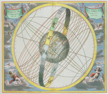 Map Charting the Orbit of the Moon around the Earth, from 'A Celestial Atlas, or The Harmony of the from Andreas Cellarius