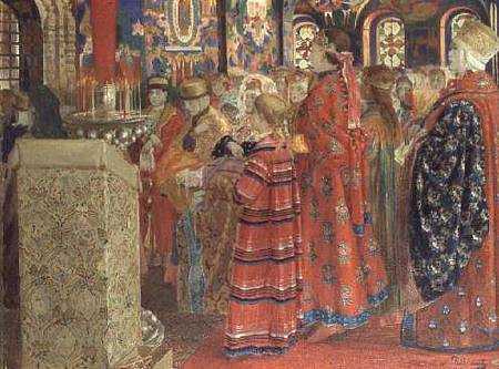 Seventeenth Century Russian Women at Church from Andrei Petrovich Ryabushkin
