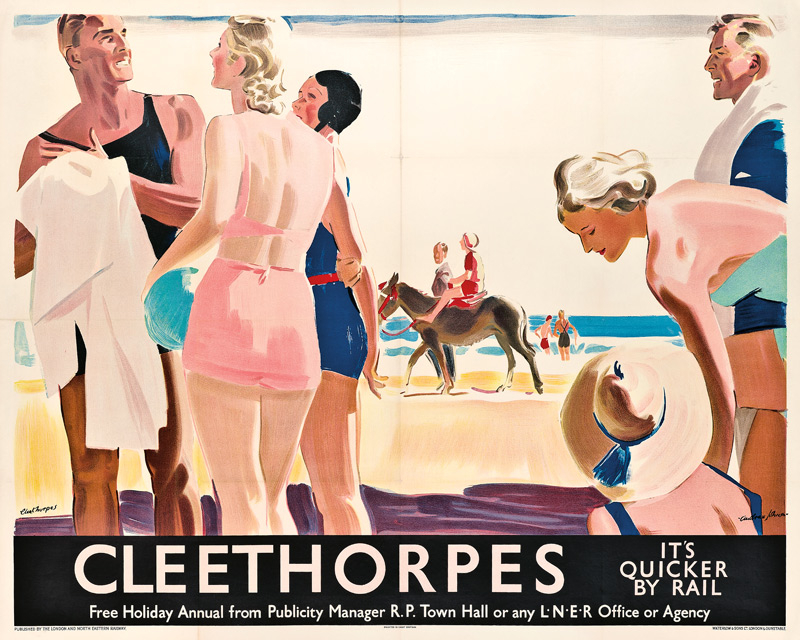 A poster advertising travel to Cleethorpes by London and North Eastern Railway from Andrew Johnson