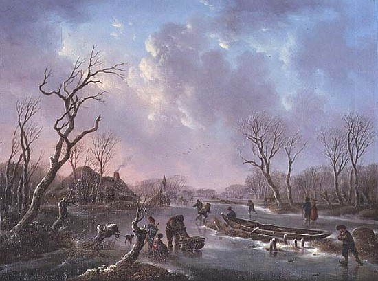 Skaters on a frozen river from Andries Vermeulen