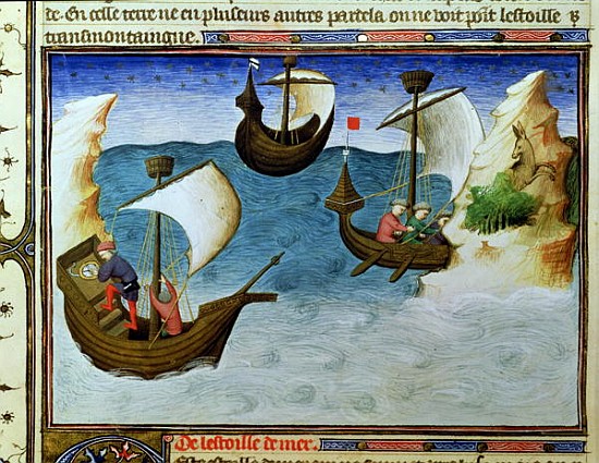 Ms Fr 2810 f.188 Navigators using an astrolabe in the Indian Ocean, from the Livre des Merveilles du from (and workshop) Boucicaut Master