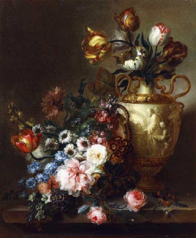 Tulpenstrauß in einer Vase und andere Blumen. from Ange Louis Guillaume Lesourd-Beauregard