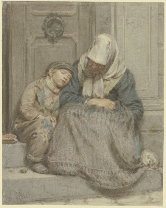 Frau mit Knabe vor einer Türe schlafend from Angilbert Göbel