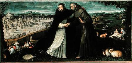The meeting of St Francis of Assisi and St Dominic in Rome from Angiola Leone