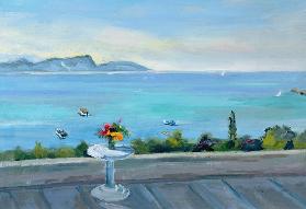 A terrace looking out to sea (oil on canvas) 
