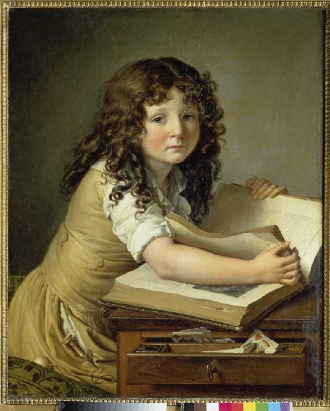 Junges Mädchen beim Betrachten eines Bilderbuches. from Anne-Louis Girodet de Roucy-Trioson