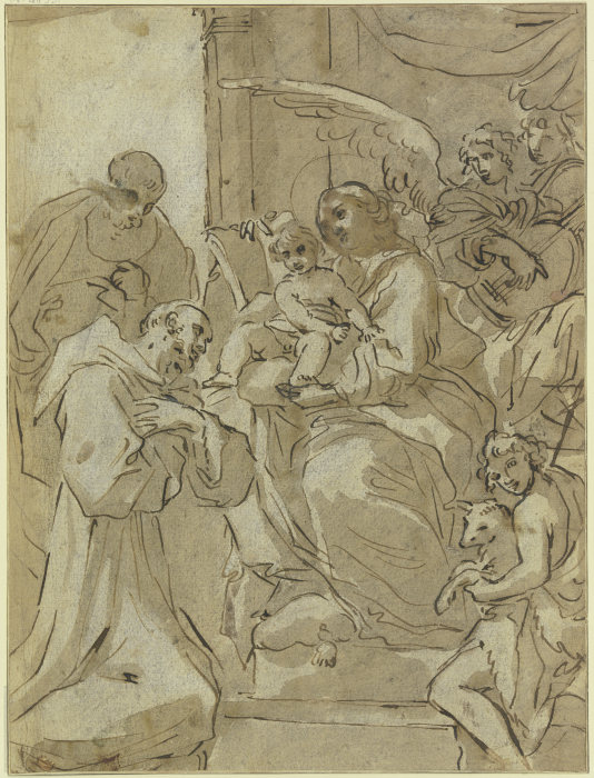 Die Madonna mit Kind zwischen Heiligen, hinter ihr musizierende Engel from Annibale Carracci