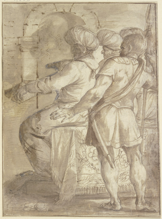 Zwei Türken, auf einem Thron nach links sitzend, hinter ihnen ein Wächter mit aufgestütztem Speer, a from Annibale Carracci