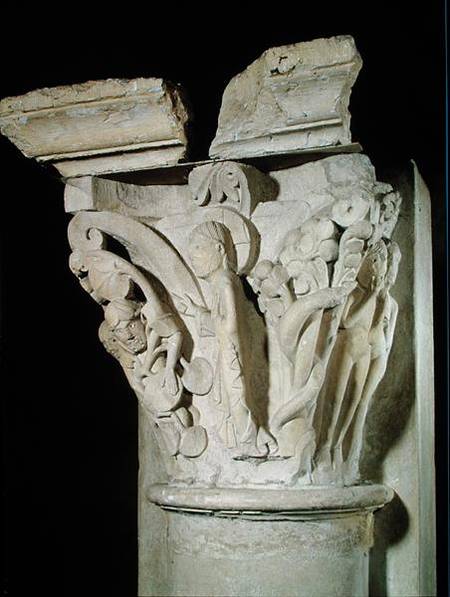 Capital with a relief depicting Adam and Eve from Anonym Romanisch