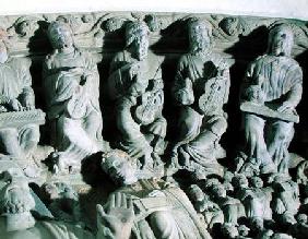 Detail of the Portico de la Gloria depicting musicians