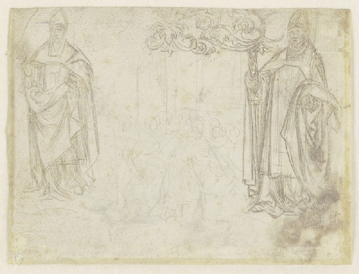 Bischöfe sowie eine skizzierte Figurengruppe from Anonym