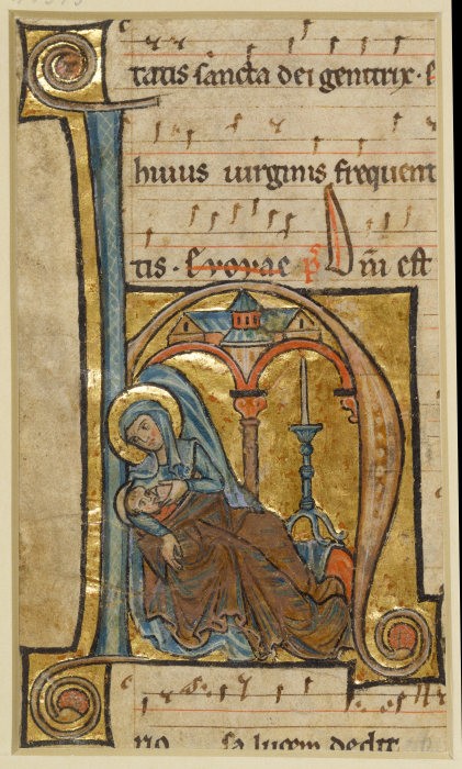 Initiale H: Maria gibt dem Jesuskind die Brust from Anonym