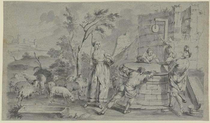 Jakob öffnet den Brunnen von Haran, um Rahels Schafe zu tränken from Anonym