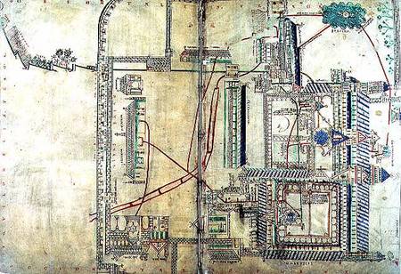 Ms R 171 f.285 Plan of Canterbury Cathedral and the plumbing system from Anonymous