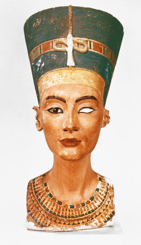Bust of Queen Nefertiti, front view, from the studio of the sculptor Thutmose at Tell el-Amarna from Anonymous