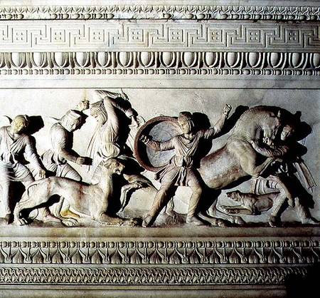 Alexander Sarcophagusdetail of soldiers attacking a lion from Anonymous