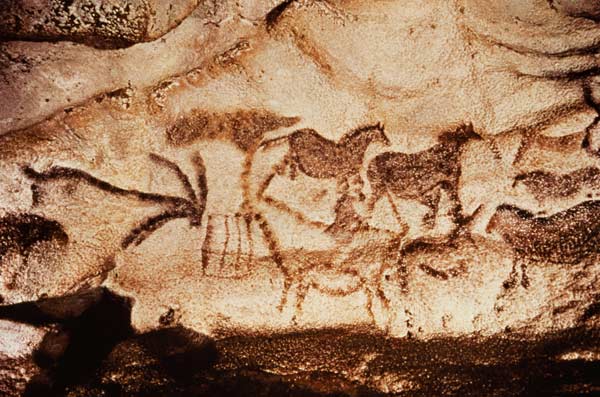 Cave painting of horses and deer from Anonymous